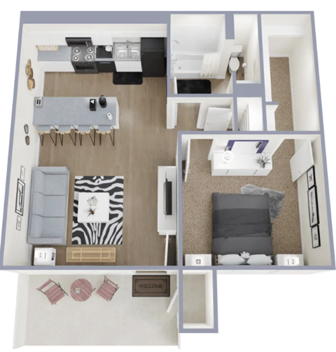 Floor plan for 1 bed, 1 bath, 560 sqft